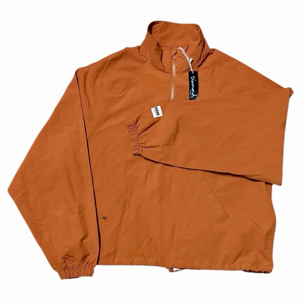 Diamond Supply Jacket Mens Large Orange 1/2 Zip Windbreaker Pullover Skater NWT